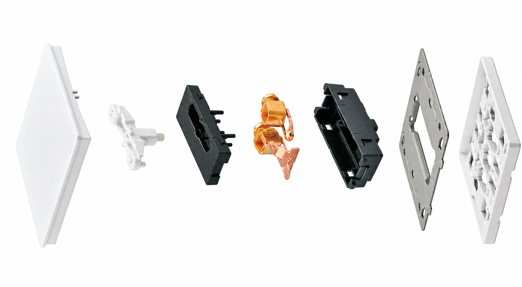 Clear exploded view of the seven Slimflex switch components